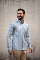 Earthy Route Aqua Blue Stripes · Button Down Collar · Full Sleeve Shirt