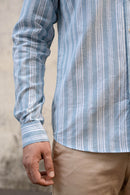 Earthy Route Aqua Blue Stripes · Button Down Collar · Full Sleeve Shirt