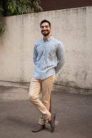 Earthy Route Aqua Blue Stripes · Button Down Collar · Full Sleeve Shirt