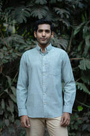 Earthy Route Greyish Green Stripes · Button Down Collar · Full Sleeve Shirt