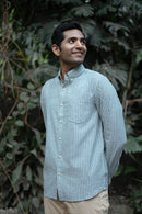 Earthy Route Greyish Green Stripes · Button Down Collar · Full Sleeve Shirt