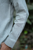 Earthy Route Greyish Green Stripes · Button Down Collar · Full Sleeve Shirt