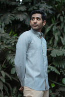 Earthy Route Greyish Green Stripes · Button Down Collar · Full Sleeve Shirt