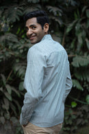 Earthy Route Greyish Green Stripes · Button Down Collar · Full Sleeve Shirt