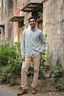 Earthy Route Greyish Green Stripes · Button Down Collar · Full Sleeve Shirt
