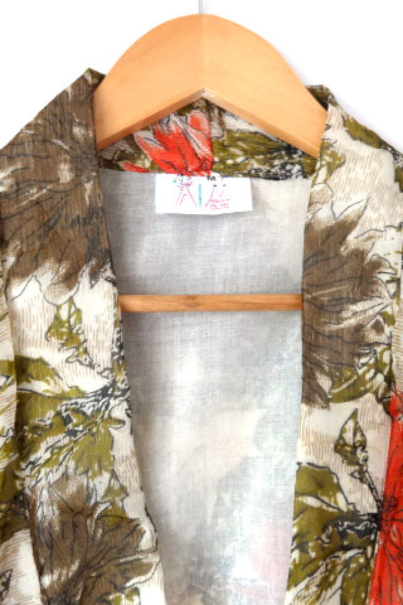 Asian In Me | Georgette Unisex Green-Orange Floral Kimono Jacket| Yoru-kimono