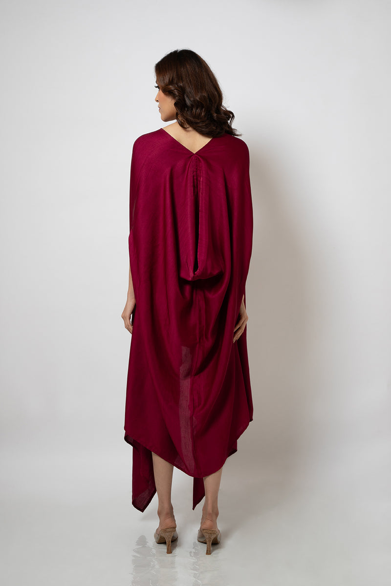 Emotive Fashion A Burgandy Zero Waste Silk Blend Dress