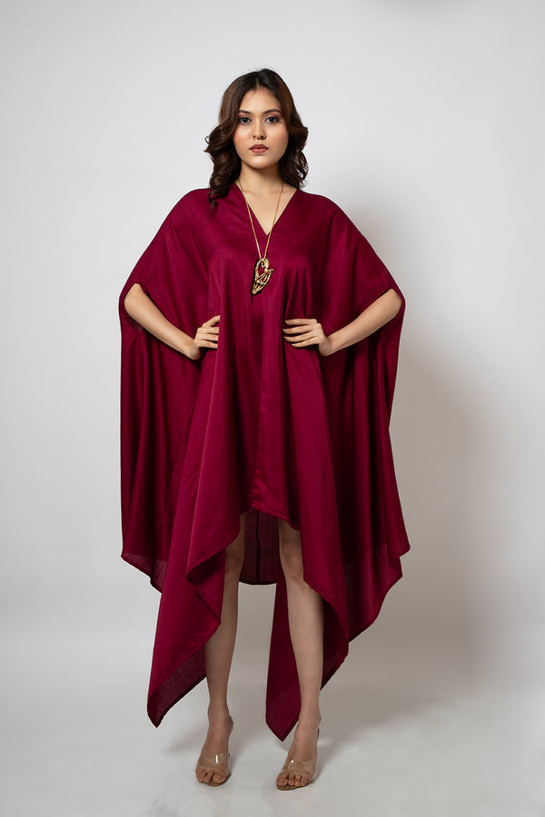 Emotive Fashion A Burgandy Zero Waste Silk Blend Dress