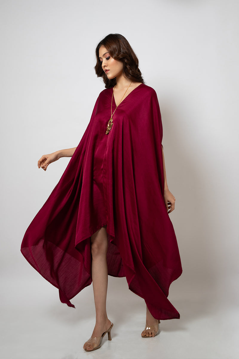 Emotive Fashion A Burgandy Zero Waste Silk Blend Dress