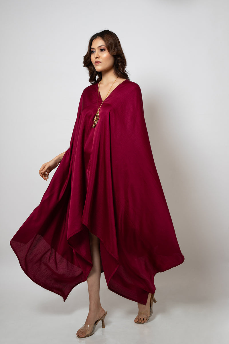 Emotive Fashion A Burgandy Zero Waste Silk Blend Dress