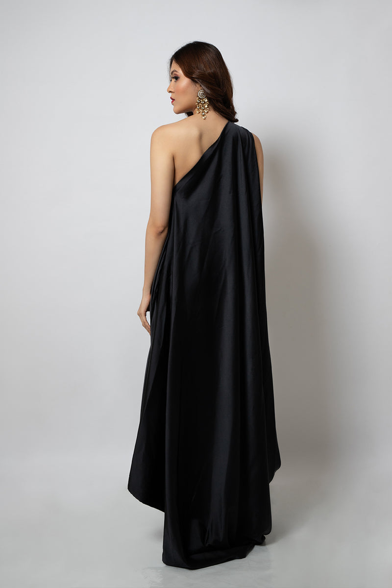 Emotive Fashion Women's Black One Shoulder Zero Waste Dress