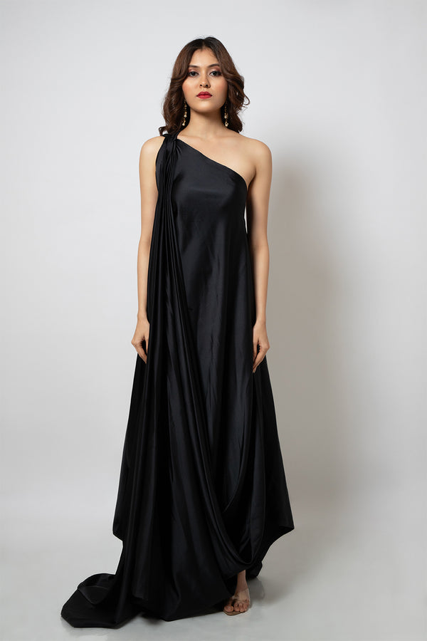 Emotive Fashion Women's Black One Shoulder Zero Waste Dress