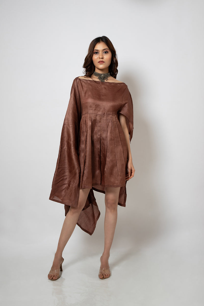 Emotive Fashion A Brown Silk Blend Zero Waste Dress