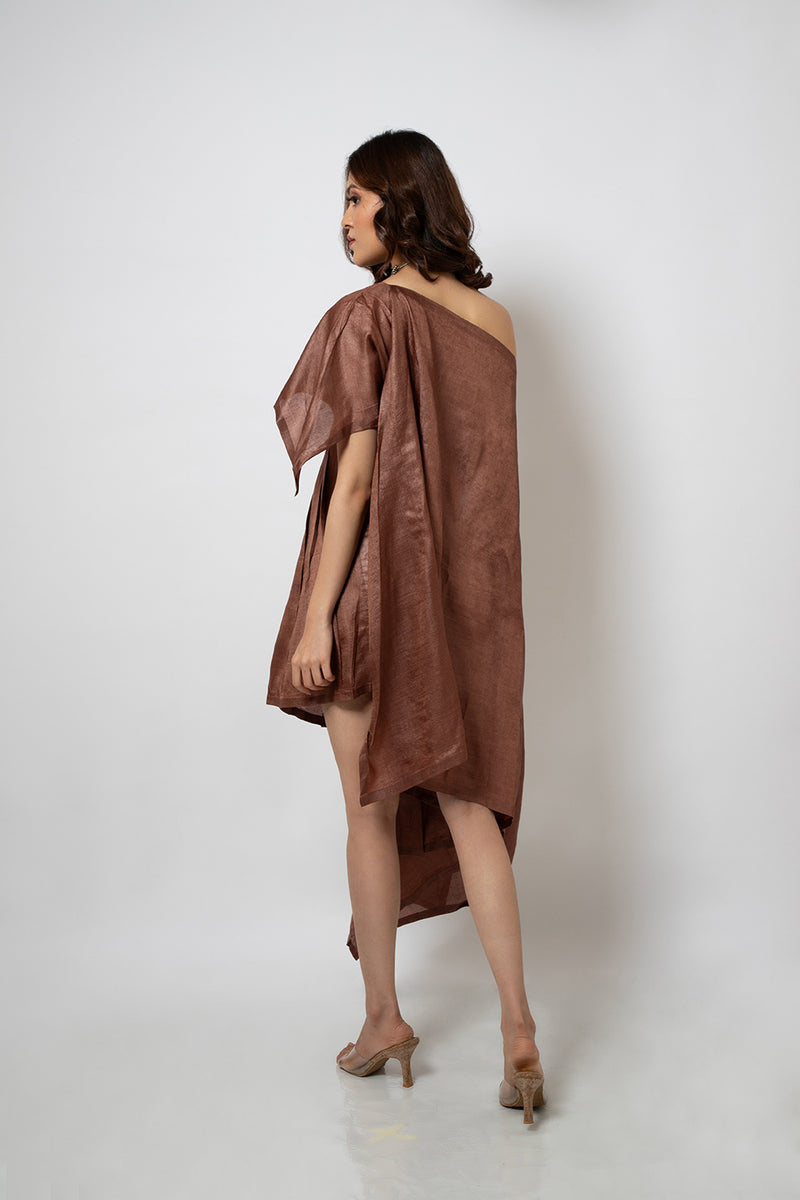 Emotive Fashion A Brown Silk Blend Zero Waste Dress