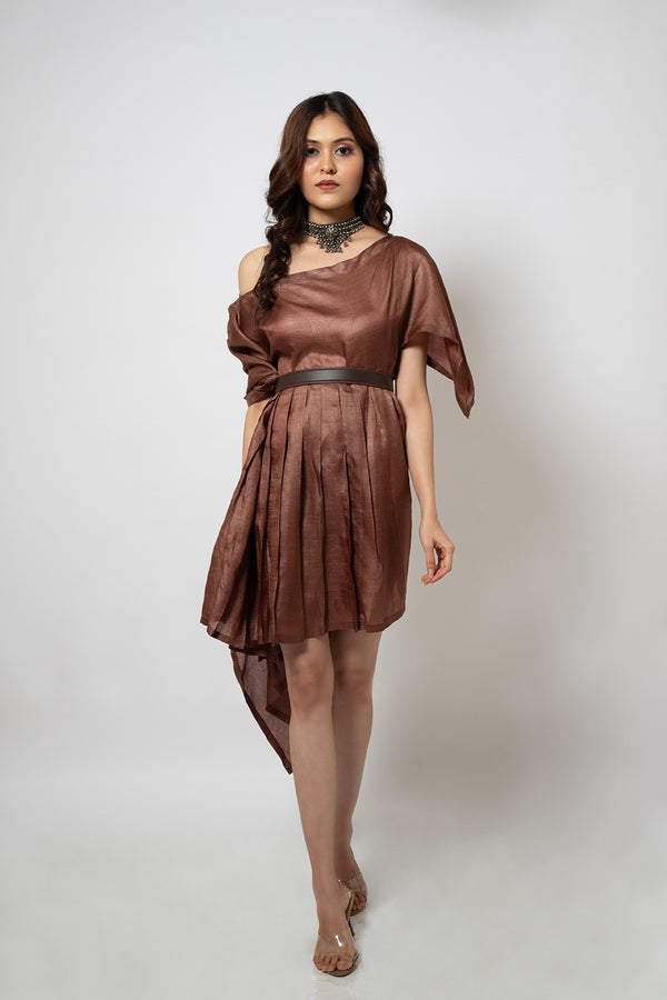 Emotive Fashion A Brown Silk Blend Zero Waste Dress