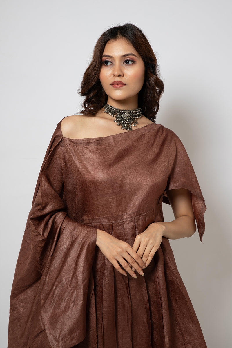 Emotive Fashion A Brown Silk Blend Zero Waste Dress