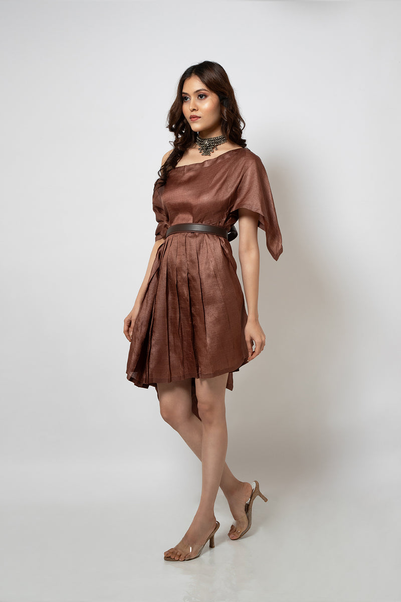 Emotive Fashion A Brown Silk Blend Zero Waste Dress