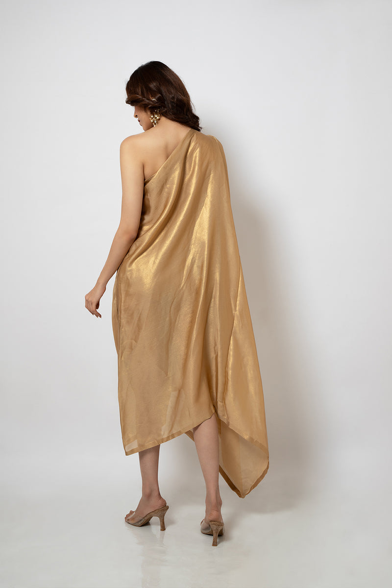 Emotive Fashion Women's Zero Waste Gold Shimmer Georgette Dress