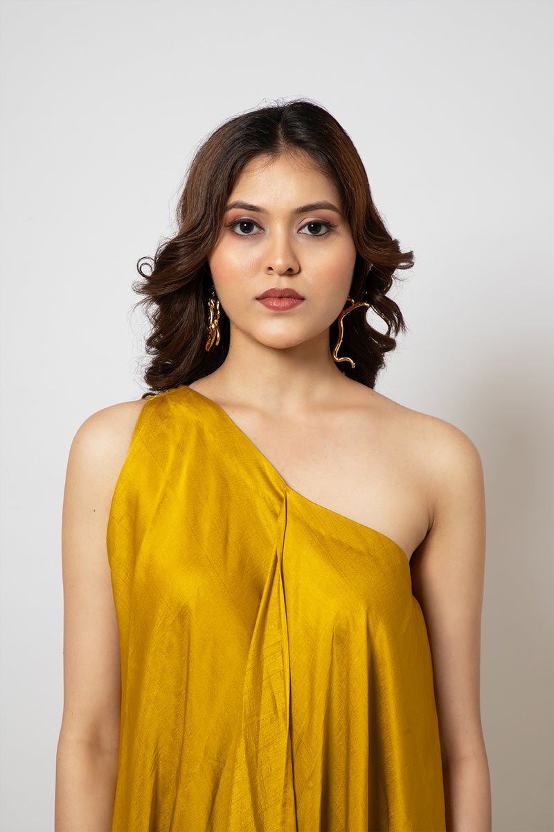 Emotive Fashion A Zero Waste One Shoulder Mustard Yellow Dress