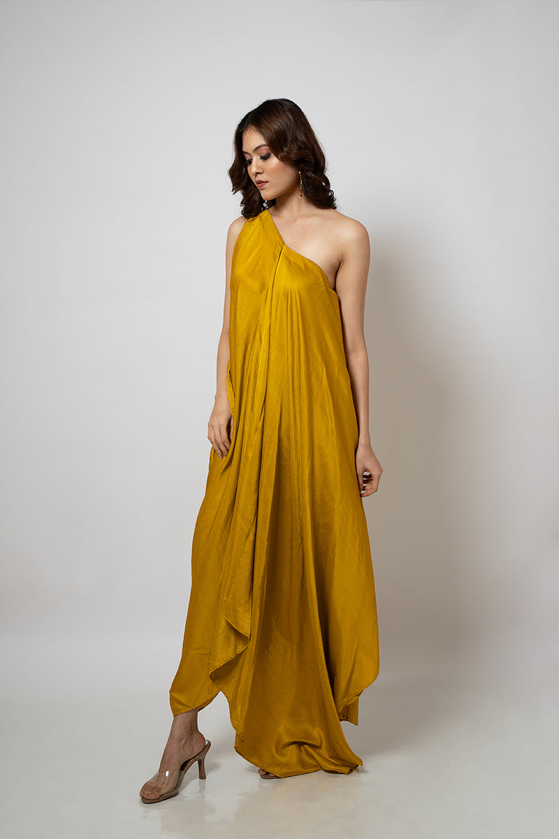 Emotive Fashion A Zero Waste One Shoulder Mustard Yellow Dress