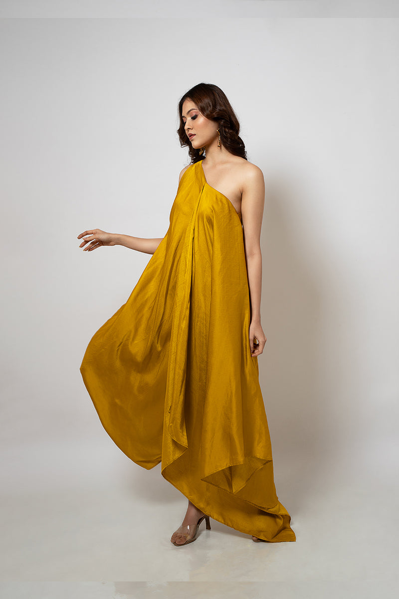 Emotive Fashion A Zero Waste One Shoulder Mustard Yellow Dress