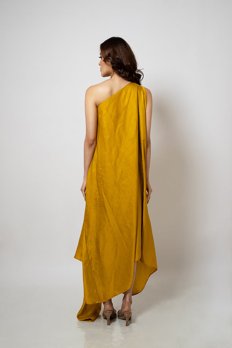 Emotive Fashion A Zero Waste One Shoulder Mustard Yellow Dress