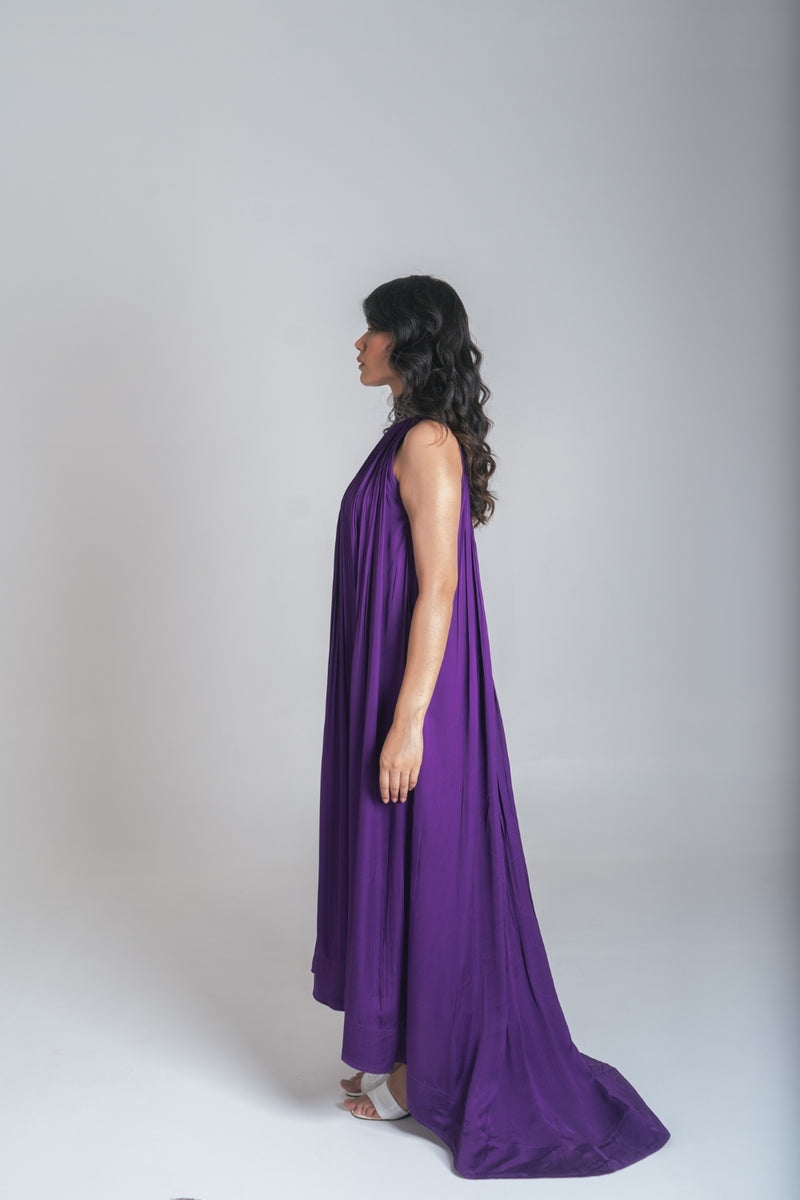 Neora by Nehal Chopra Purple-Green Braided Halter Neck Gather Gown