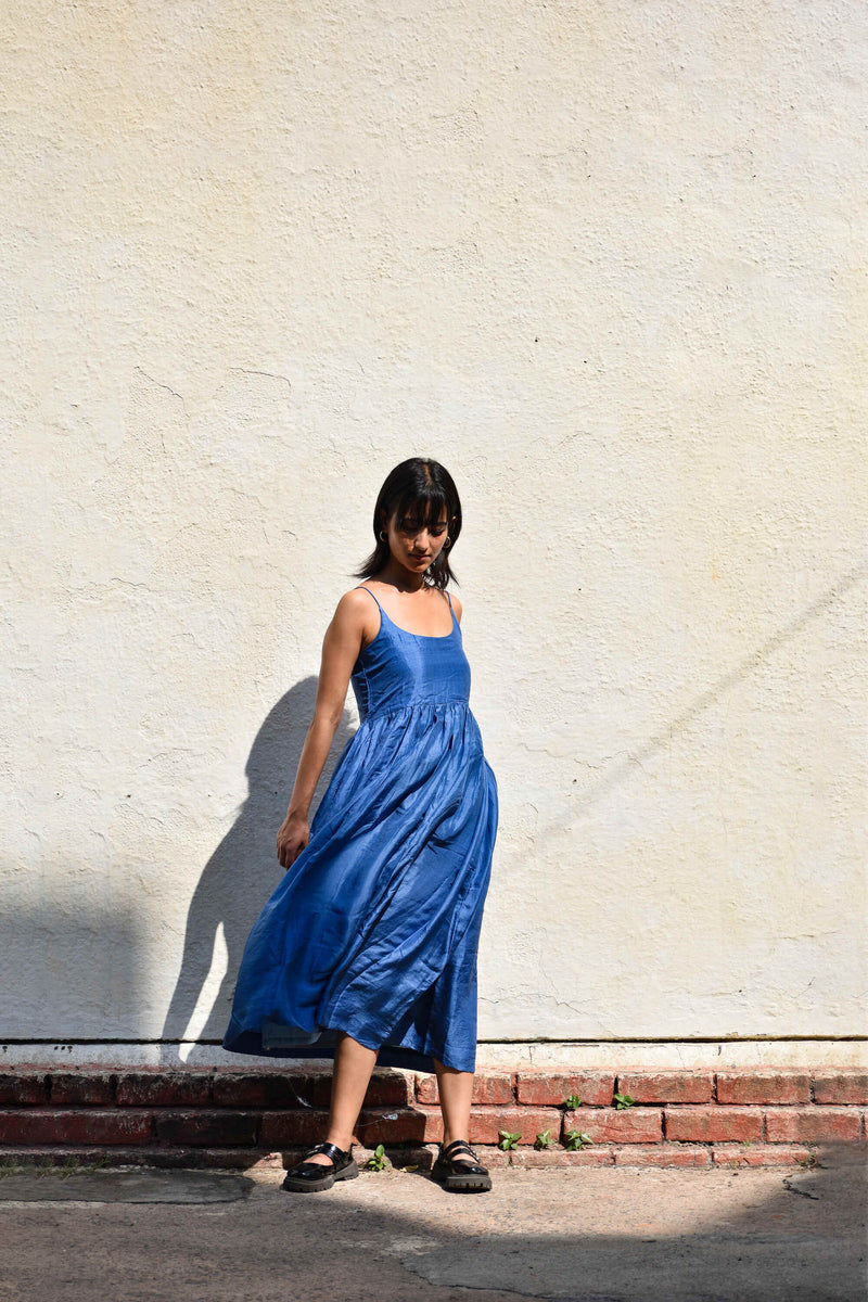 With N. Gathered Silk Dress-Medium indigo