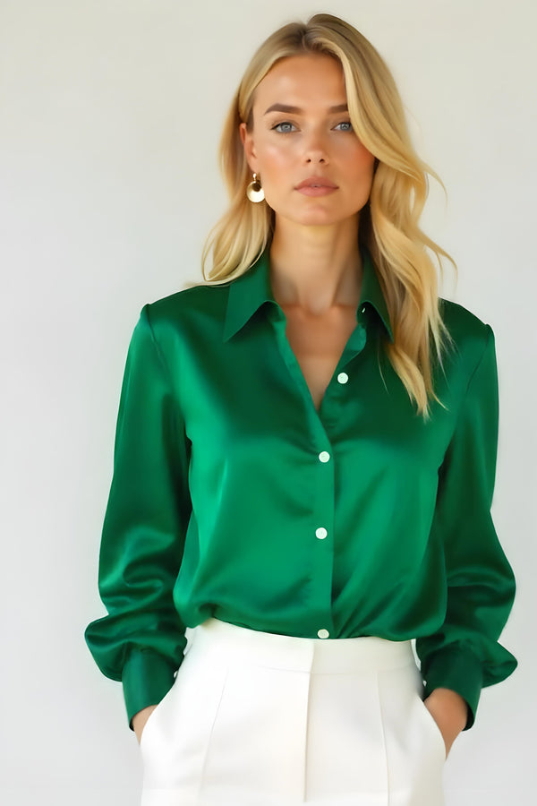 Studio Amala Emerald Envy Women's Designer Satin Shirt