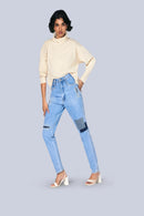 Un Denim - Sashiko Patchwork Mid Indigo Comfortable Women's Jeans