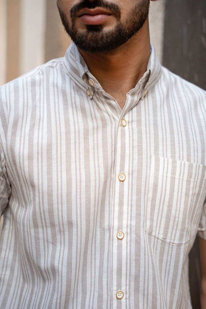 Earthy Route Off White Stripes · Button Down Collar · Half Sleeve Shirt