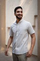 Earthy Route Off White Stripes · Button Down Collar · Half Sleeve Shirt