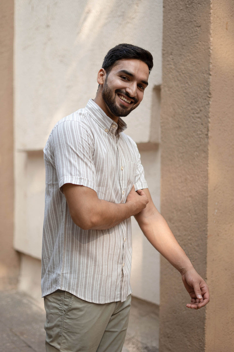 Earthy Route Off White Stripes · Button Down Collar · Half Sleeve Shirt