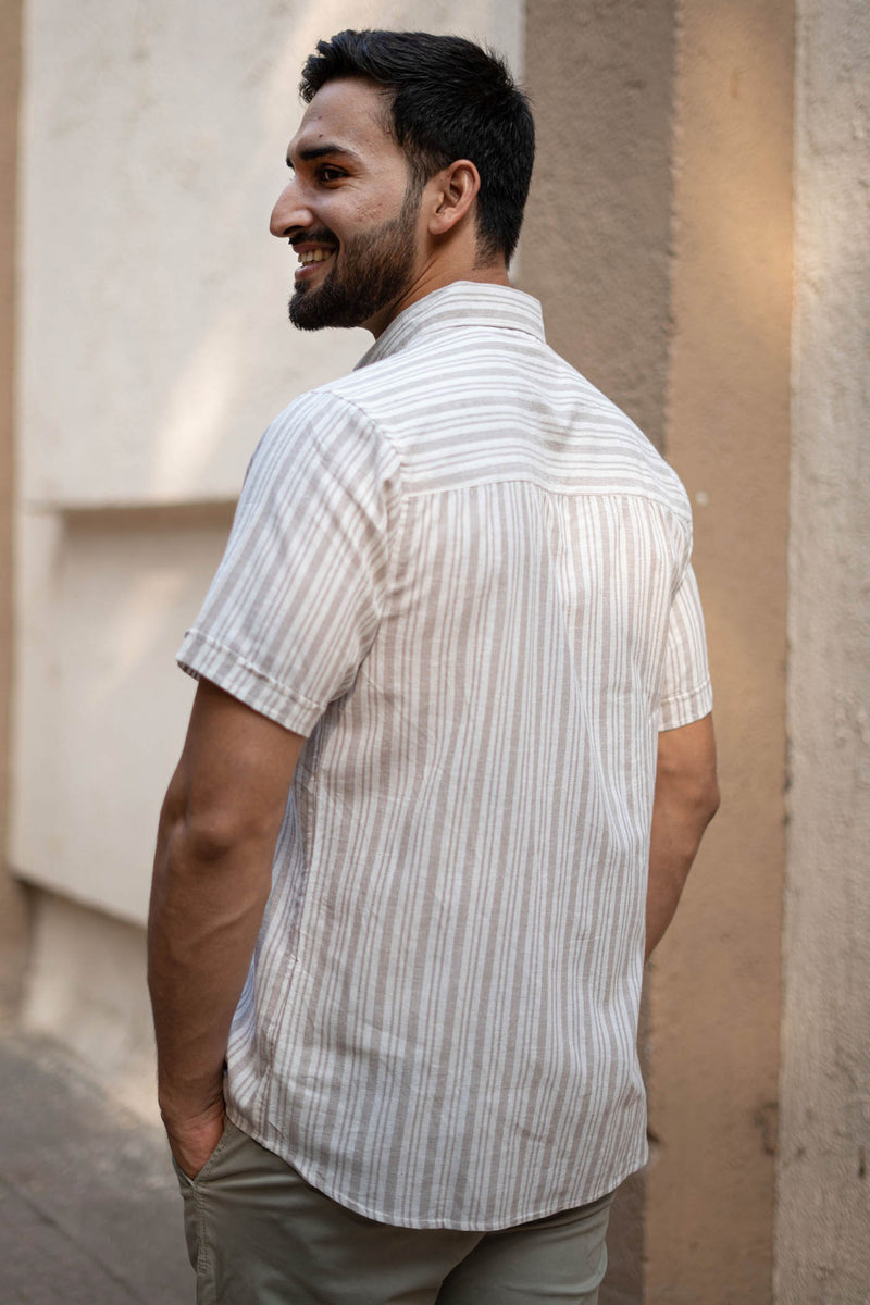 Earthy Route Off White Stripes · Button Down Collar · Half Sleeve Shirt