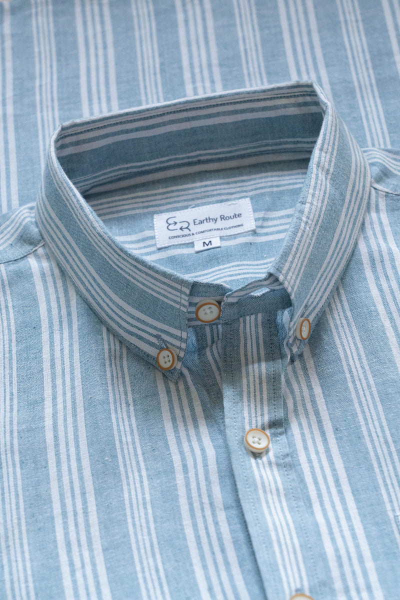 Earthy Route Aqua Blue Stripes · Button Down Collar · Half Sleeve Shirt