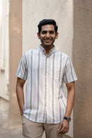 Earthy Route Pink and Green Stripes · Button Down Collar · Half Sleeve Shirt