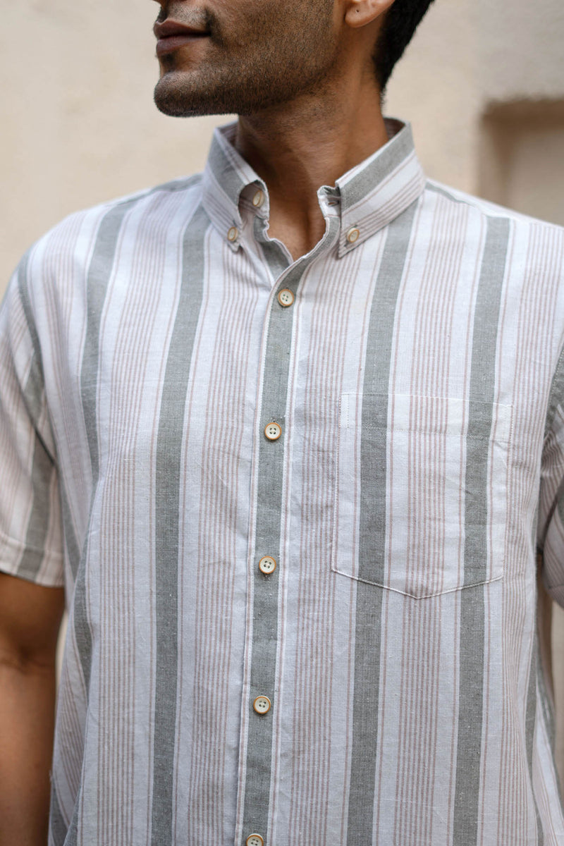 Earthy Route Pink and Green Stripes · Button Down Collar · Half Sleeve Shirt