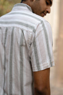 Earthy Route Pink and Green Stripes · Button Down Collar · Half Sleeve Shirt