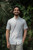 Earthy Route Green and Mustard Stripes · Button Down Collar · Half Sleeve Shirt