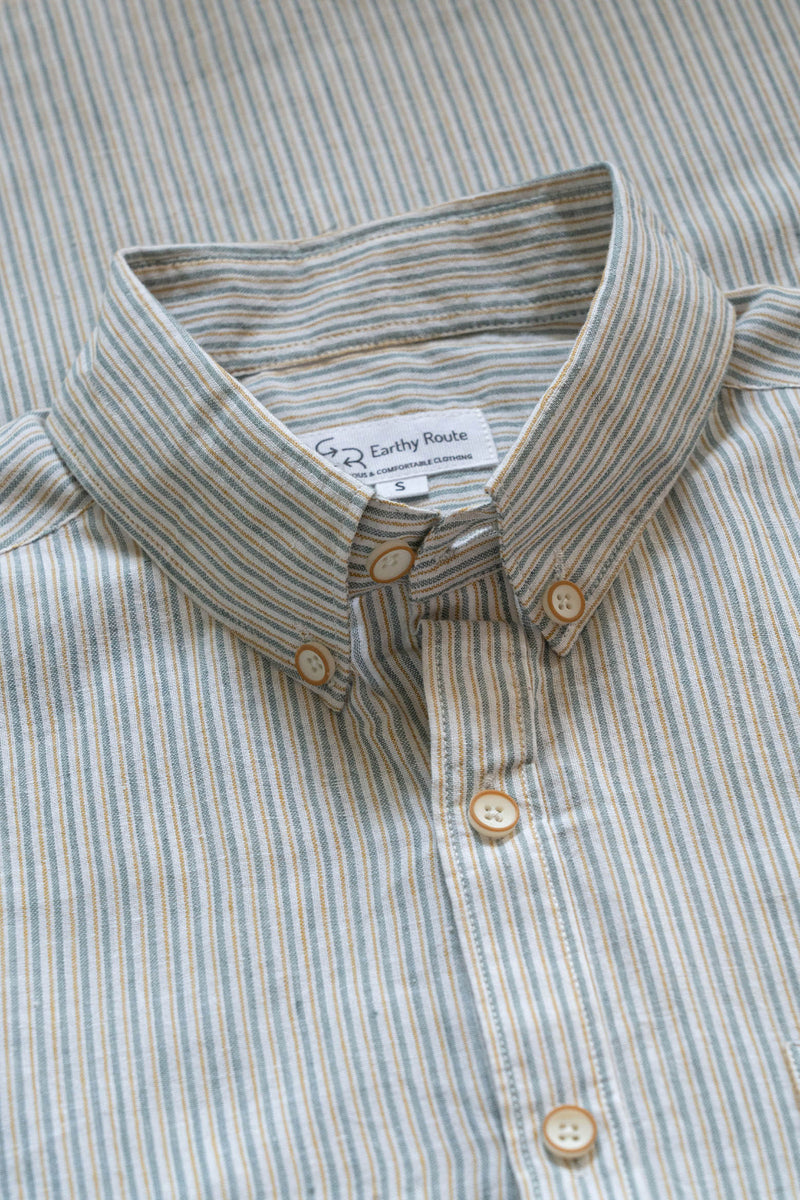 Earthy Route Green and Mustard Stripes · Button Down Collar · Half Sleeve Shirt