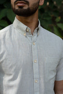 Earthy Route Green and Mustard Stripes · Button Down Collar · Half Sleeve Shirt
