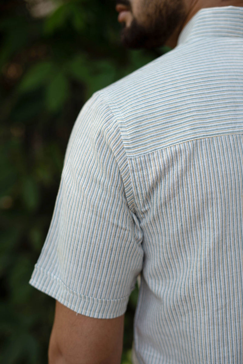 Earthy Route Green and Mustard Stripes · Button Down Collar · Half Sleeve Shirt