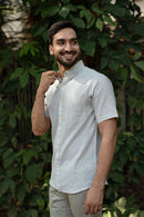 Earthy Route Green and Mustard Stripes · Button Down Collar · Half Sleeve Shirt