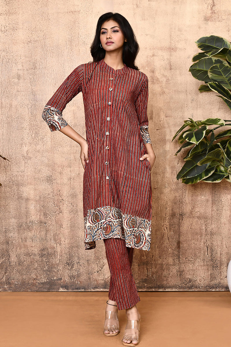 Expressions By UV Hera Red Ajrakh Cotton Kurta Set