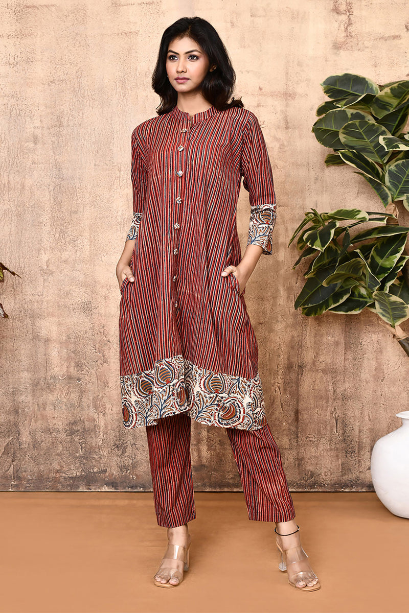 Expressions By UV Hera Red Ajrakh Cotton Kurta Set