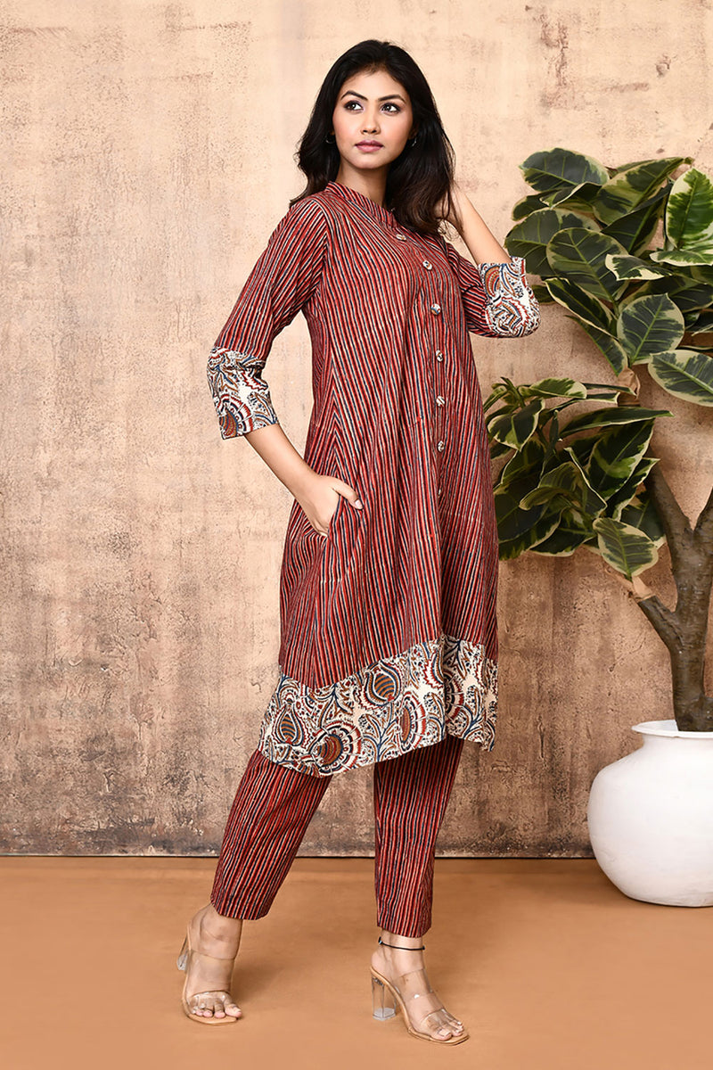 Expressions By UV Hera Red Ajrakh Cotton Kurta Set