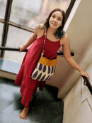 Almitra Sustainables Blue & Off-white Hand Block Printed Braided Ethnic Sling Bags