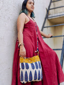 Almitra Sustainables Blue & Off-white Hand Block Printed Braided Ethnic Sling Bags