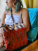 Almitra Sustainables Maroon & Off-White Hand Block Printed Braided Ethnic Sling Bags