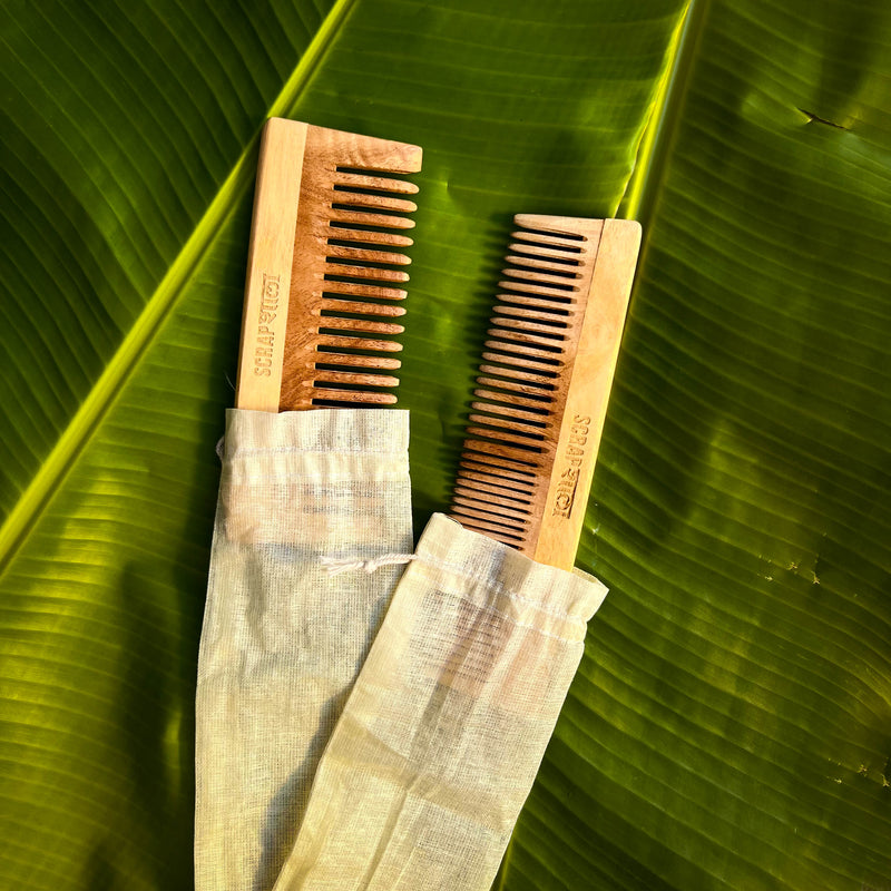 Scrapshala 100% Biodegradable Anti-Breakage Neem Wood Ayurvedic Comb Set